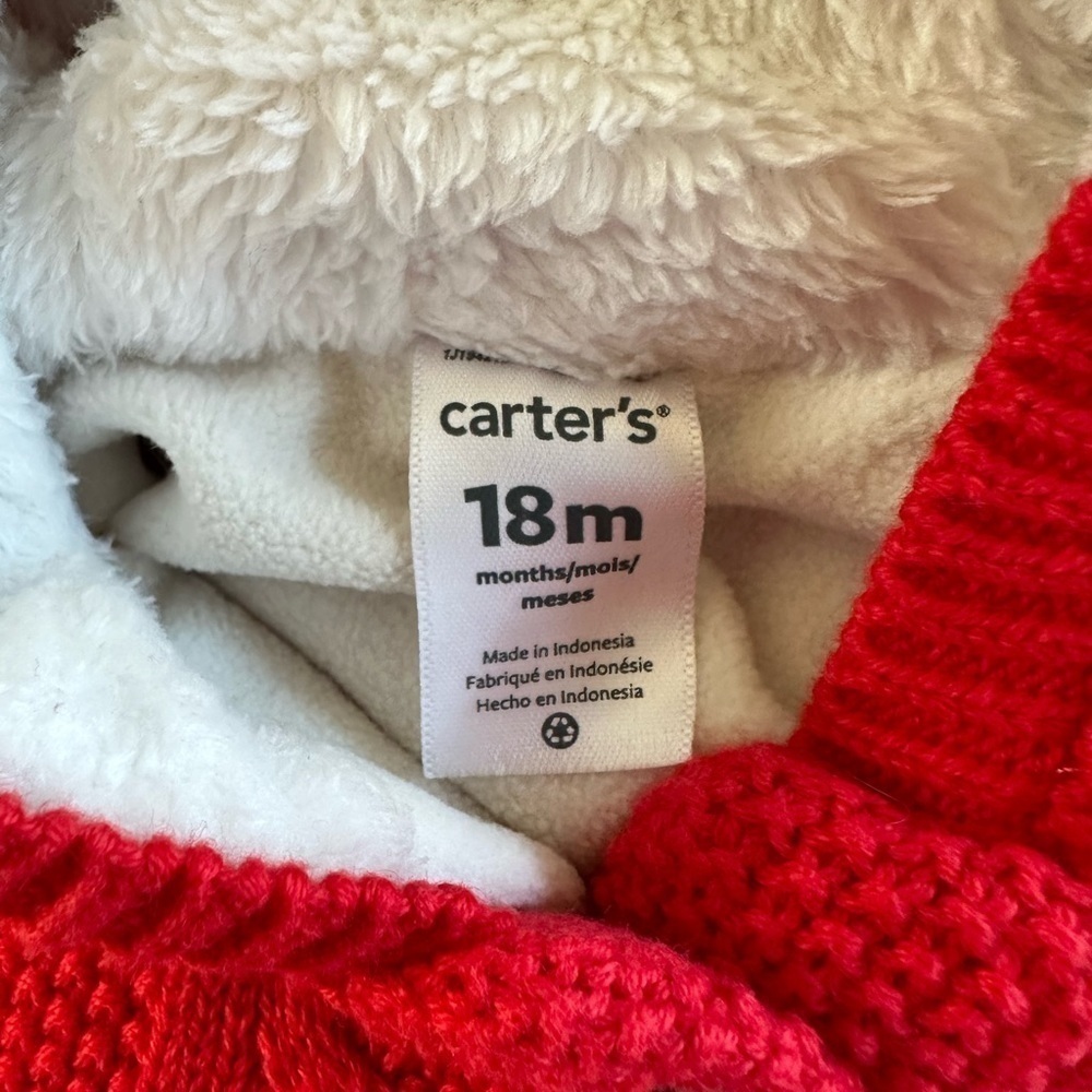 Carters Baby Girls Red Cable Knit Hooded Poncho Sherpa Lined Sweater 18M‎ - Picture 8 of 9